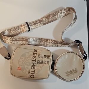 Aesthetic Utility Beige Crossbody Bag with Round Coin Pouch